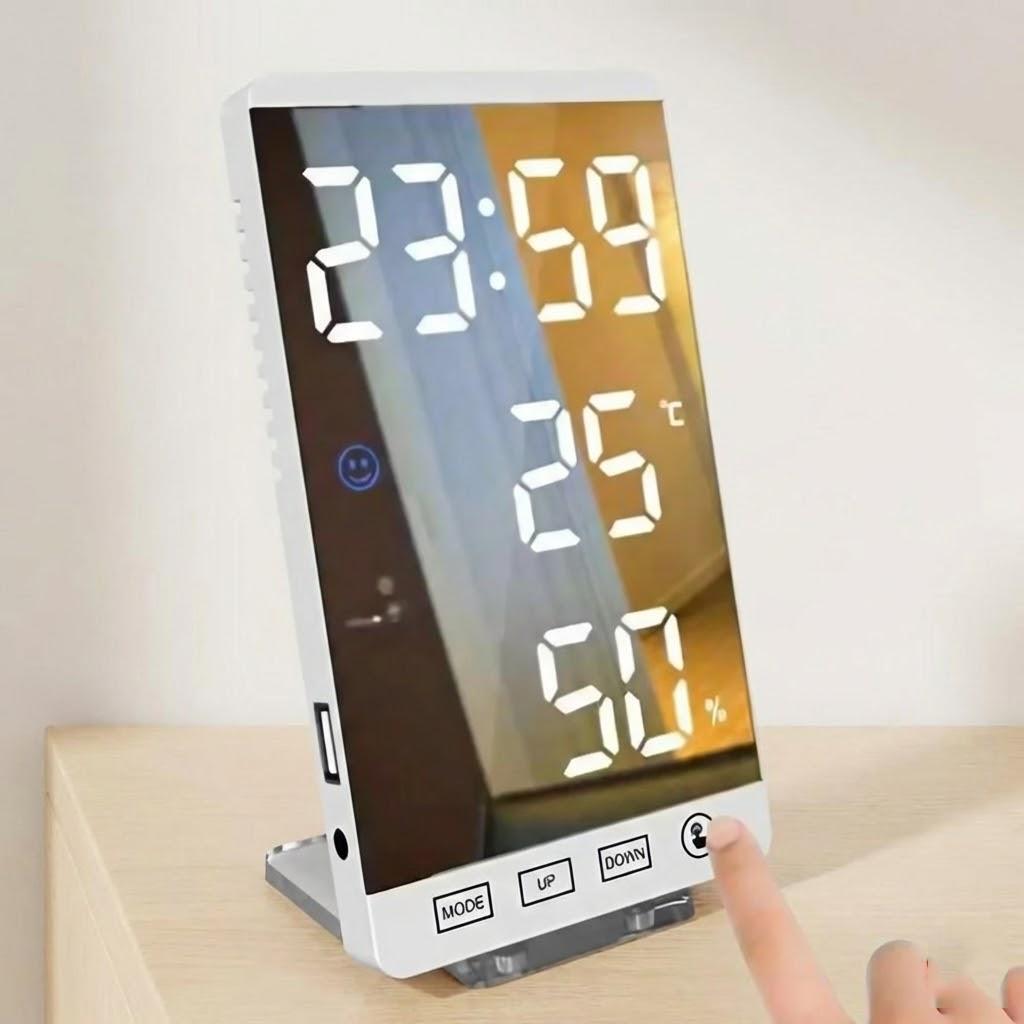 

6 Inch Digital Touch Screen Led Alarm Clock Temperature Humidity Display USB Output Home Decor Clock белый