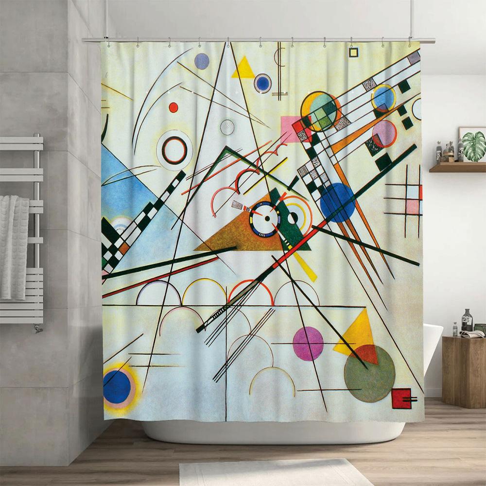 Modern Geometric Design Shower Curtain Multicolor Abstract Artistic Decor Bathroom Accessories Waterproof Fabric Print Home Deco