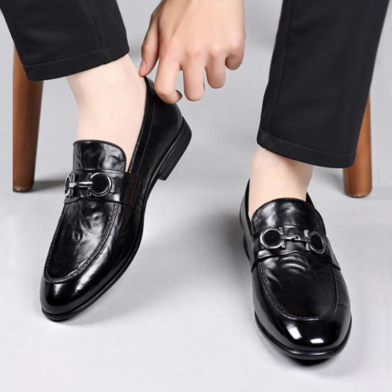 Fashion Four Seasons Men's Leather Shoes Classic Business Versatile Style Formal Party Daily Office Black Elegant Adult Flat Loafer