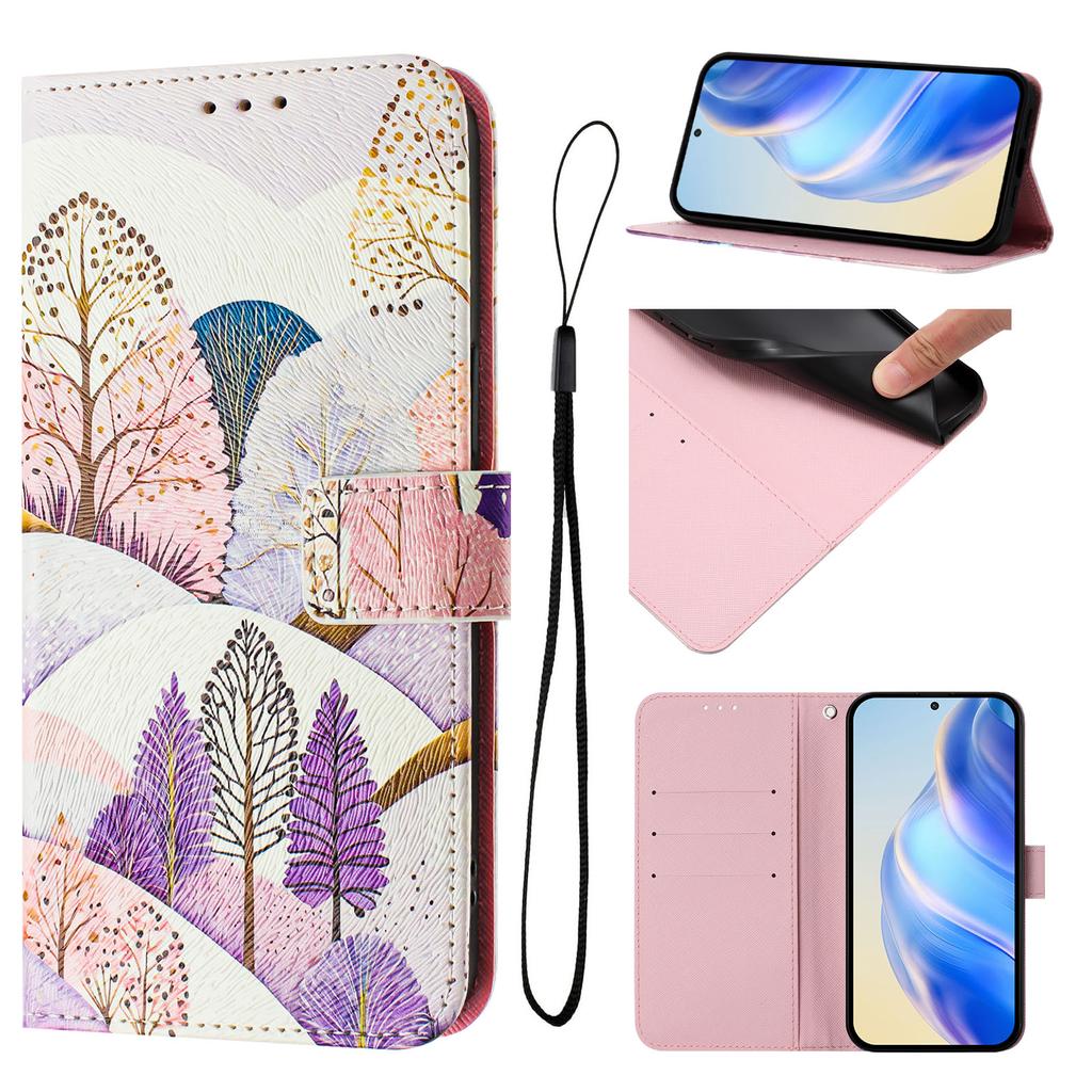 For iPhone 16 Pro Max Case Pattern Printing Wallet Phone Cover with Strap