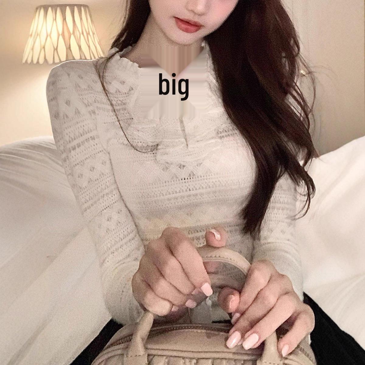 

Pure Desire Spicy Girl Lace T-Shirt: Autumn/Winter Apricot Long Sleeve Top Small абрикосовый