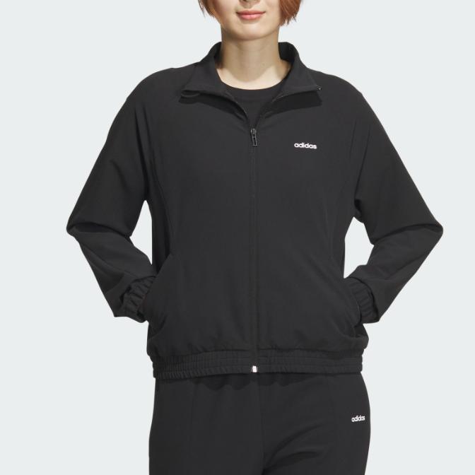 Adidas Solid Color Stand Collar Zipper Casual Long Sleeve Jacket Women jackets Black JE3579