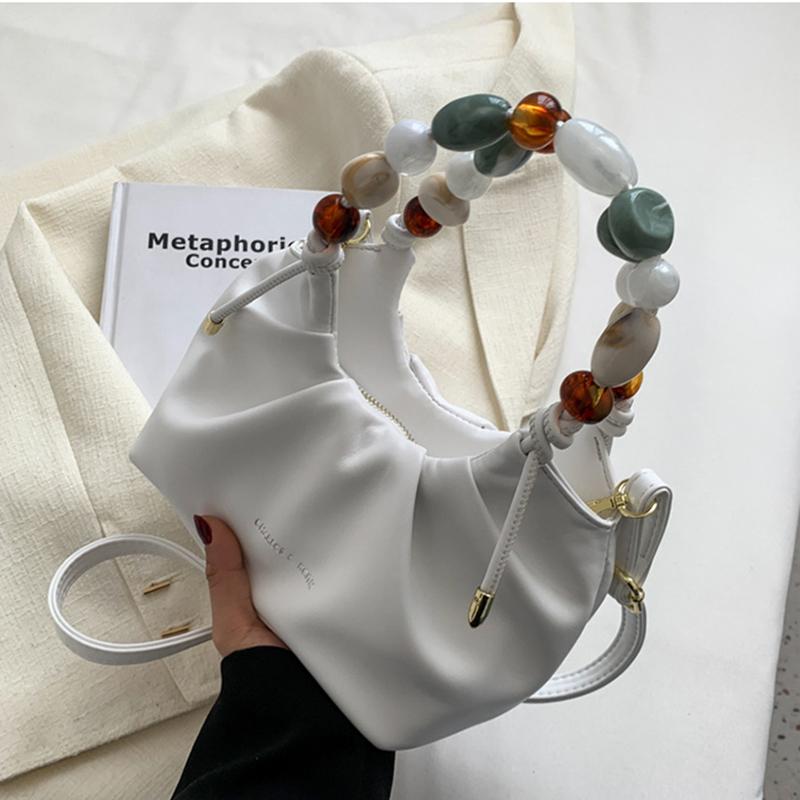 High Quality Women Handbag Solid Beading Decor Pu Leather Female Crossbody Bag Simple Versatile Textured Ladies Shoulder Bag