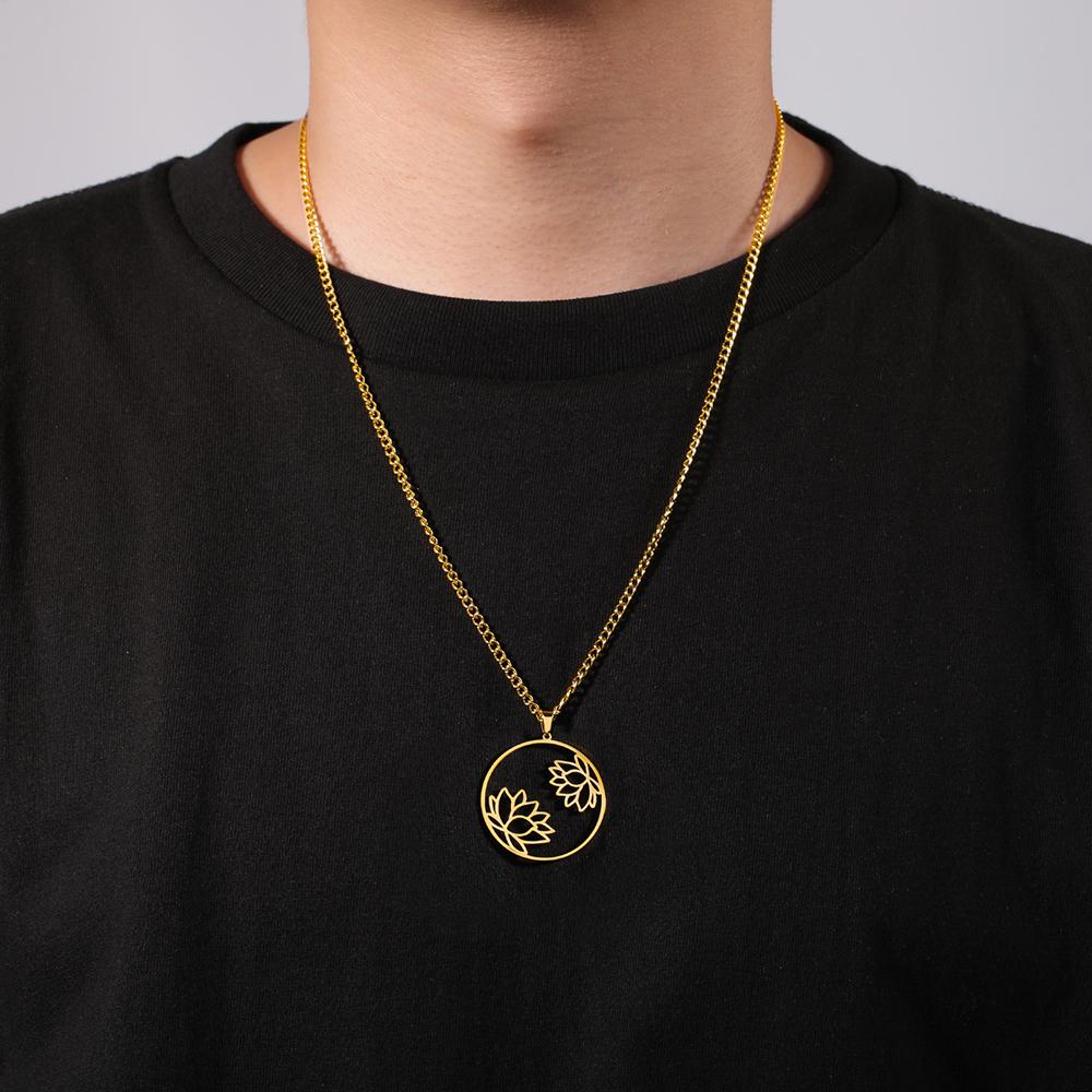 Dawapara Yoga Lotus Flower Women Necklace Buddhist Mandala Minimalism Charm Stainless Steel Healing Jewelry