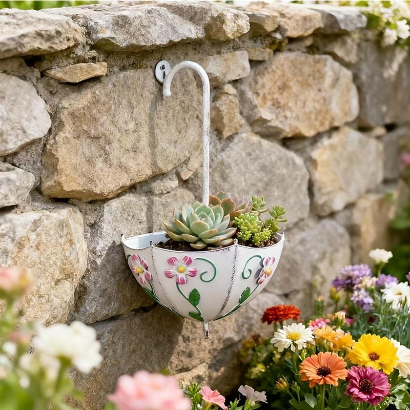 Umbrella Shaped Wall Mounted Iron Planter Decorative Hanging Flower Pot Succulents Indoor Outdoor Garden Home Plant Container