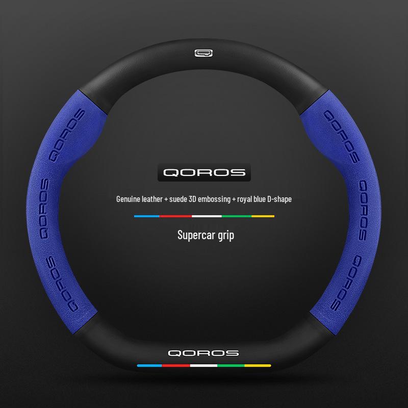 Non-Slip Genuine Leather Steering Wheel Cover, Ultra-Thin, Carbon Fiber D-Type, Universal for All Seasons