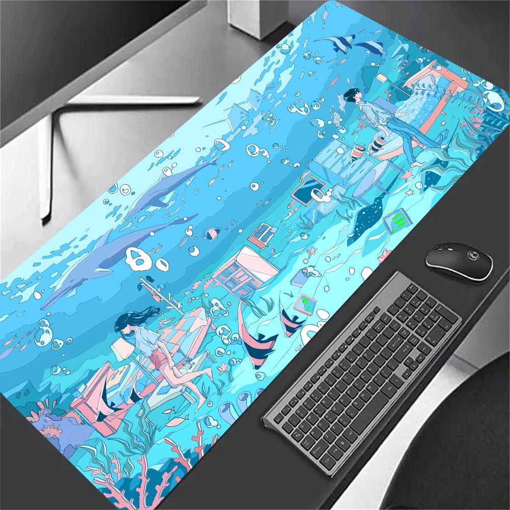 Anime Boy In the City Mousepad Non-slip Desk Pad Extended Computer Mouse Mat for Gamer Table Decor Pc Accessories Desk Mat