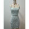 Damen Sexy Pailletten Spaghettiträger Bodycon Slim Fit Mini Abendkleid