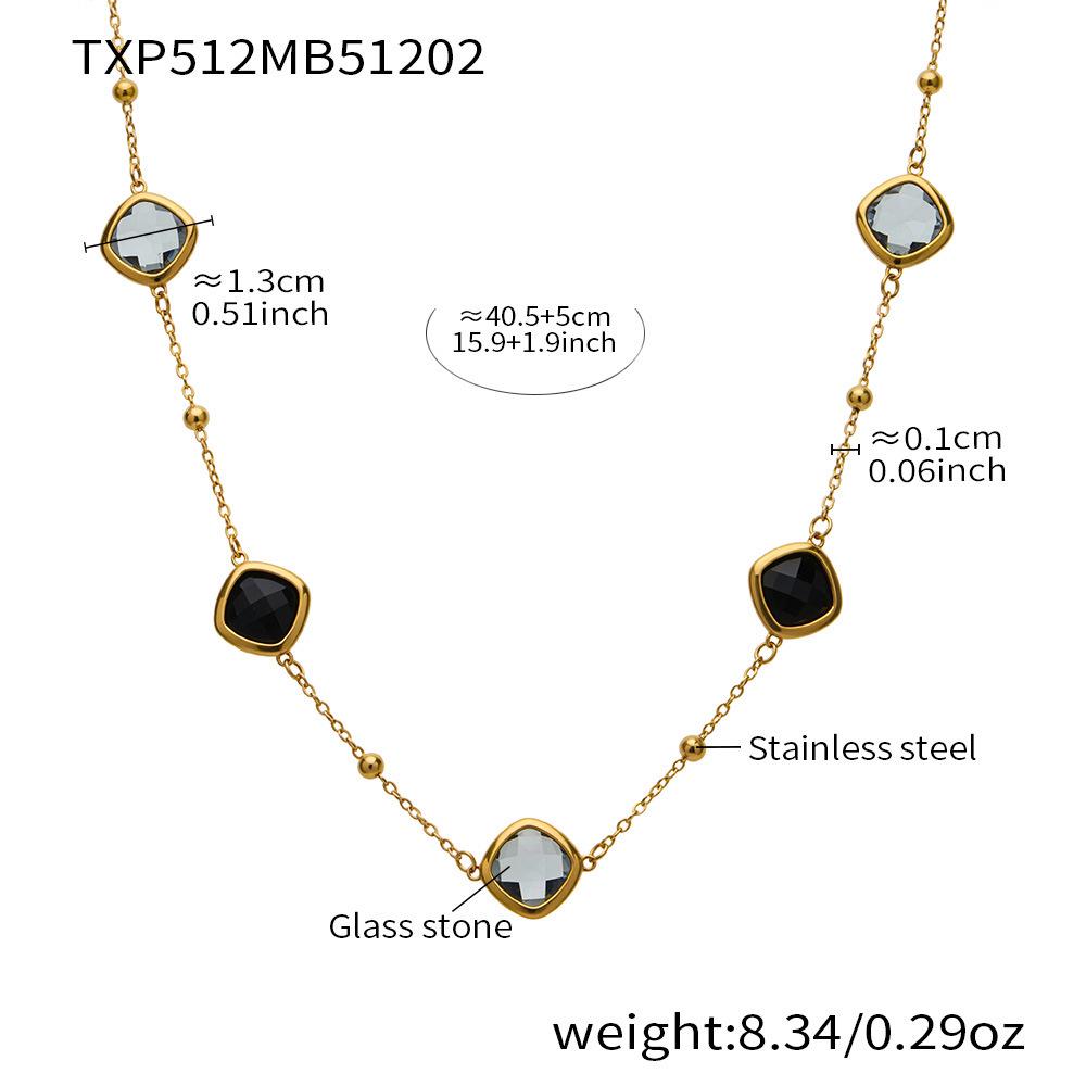 Stylish European & American Stainless Steel Jewelry Set with Square Faceted Glass Stones: Includes Bracelet, Necklace, and Earrings