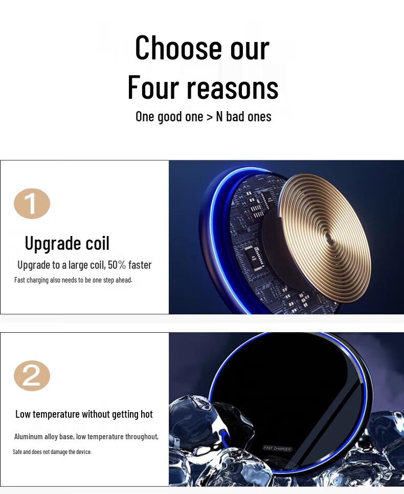 15W Round Mirror Surface Wireless Charger for iPhone 8-16: Cool, Low-Temperature Charging