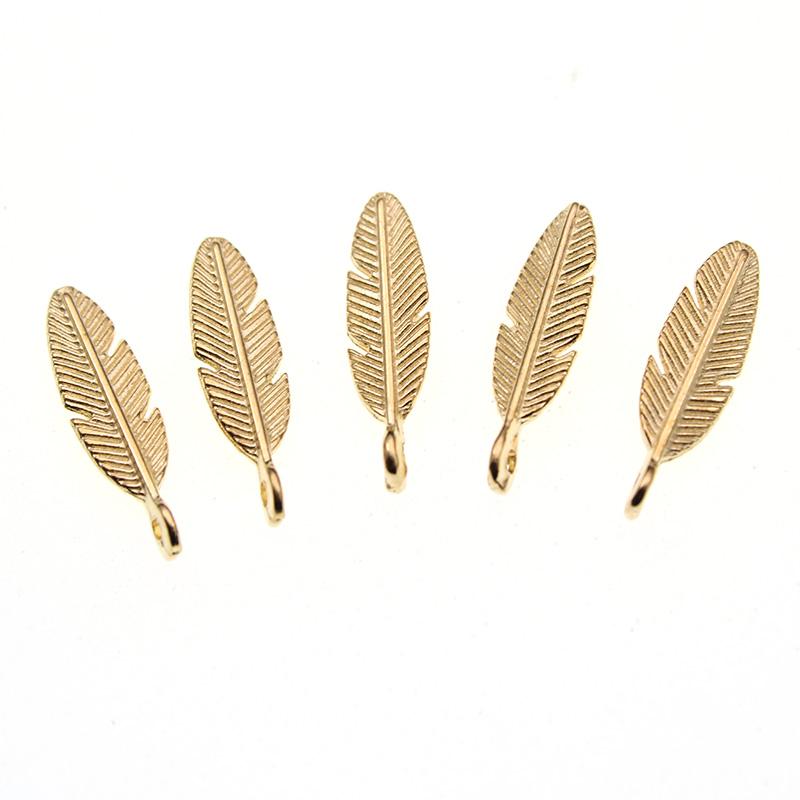20pcs 6x21mm  Feather leaf Charms for Jewelry Making pendant ,Vintage Tibetan Silver kC Gold,DIY Handmade Jewelry Findings