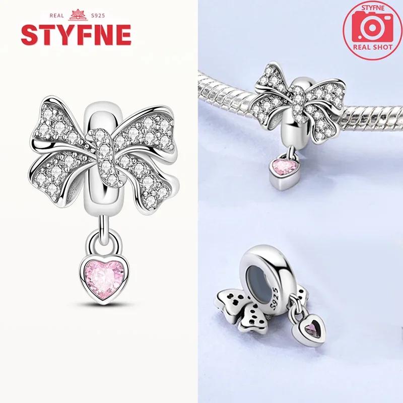 Copper Pink Heart-Shape Forever Love Charms Colorful Zircon Beads Pendant Fit Original Bracelet Diy Jewelry Gifts For Women