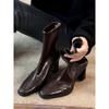 French square head temperament high heel female British style retro rear zipper elastic short boots