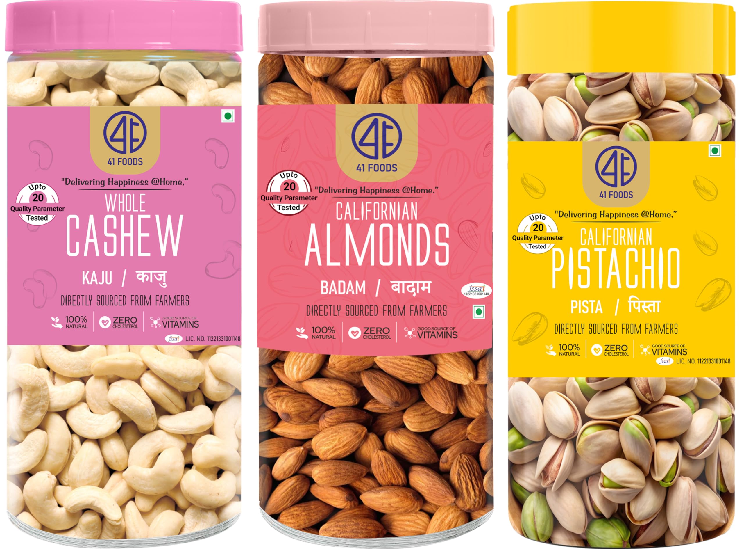 41 Foods Premium Dry Fruits Combo of Almonds Cashews and Pistachios | Pack of 3 | 200g Each | 600g