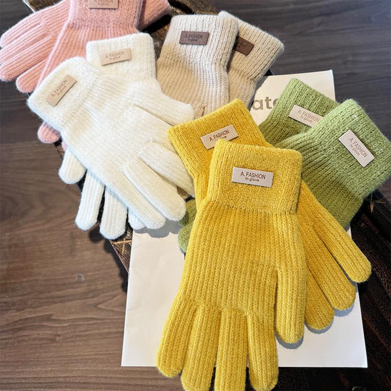 Korean version of knitted women's cold-proof thickened candy color labeling cycling fingers