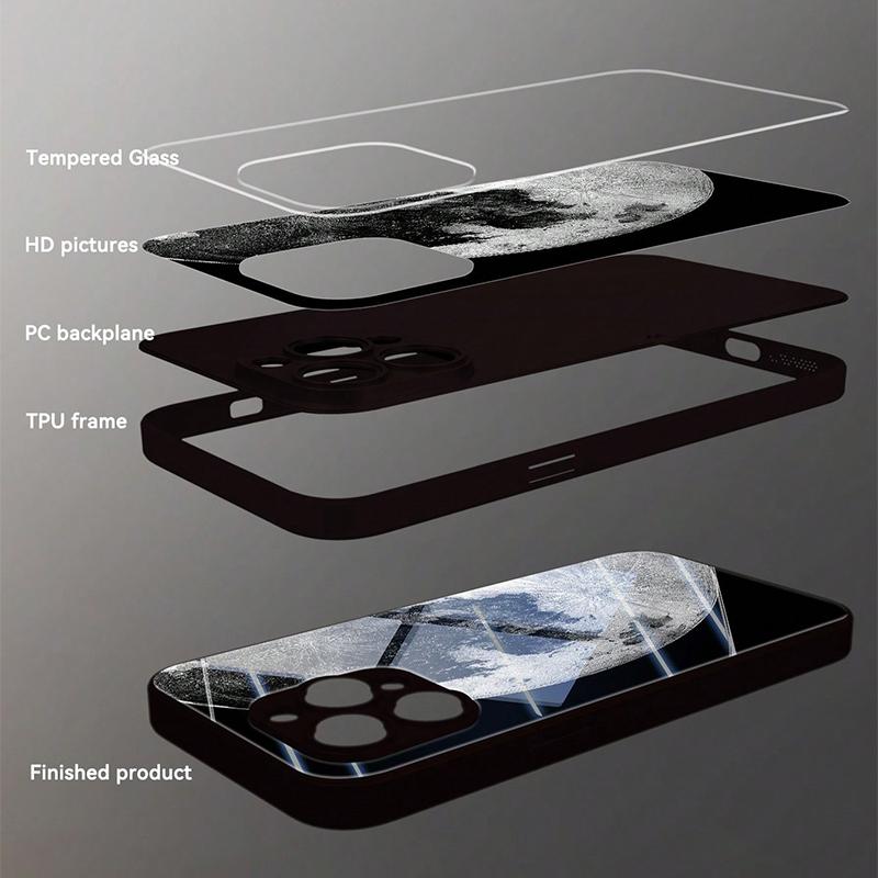 Universe Earth Pattern Tempered Glass Phone Case For iPhone 17 Pro Max 16 15 14 13 12 11 Pro 17Air 16E 7 8 Plus XR XS X Cover