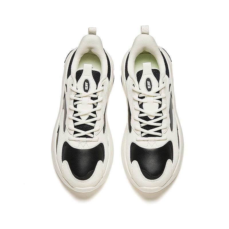 New Anta Life Collection Anti Slip Wear Resistant Low Top Chunky Sneakers Women's Black White 122418813-8