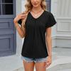 Damen Mode V-Ausschnitt Locker Kurzarm T-Shirt Top