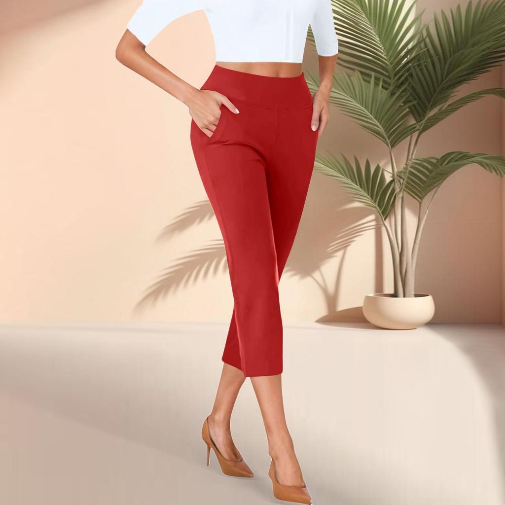 Women's Cropped Pants With Pockets Lightweight Caual Loose Trousers