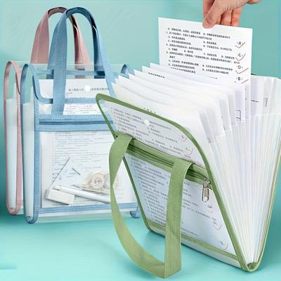13-Pocket Expanding File Folder - A4 Vertical Transparent Document Organizer with Subject Dividers, Large Capacity PP Material, Blue