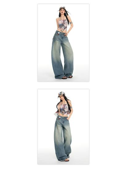 Women's American Washed Retro Wide-Leg Jeans - 2026 Spring High-Waisted Flattering Fit.