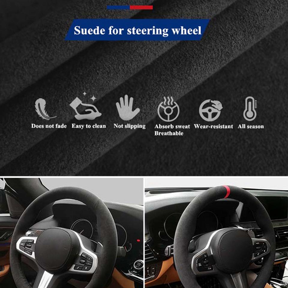 Car Steering Wheel Cover Hand-Stitched Soft Black Genuine Leather Suede For BMW F20 F21 F22 F23 F30 F31 F34 F32 F33 F36