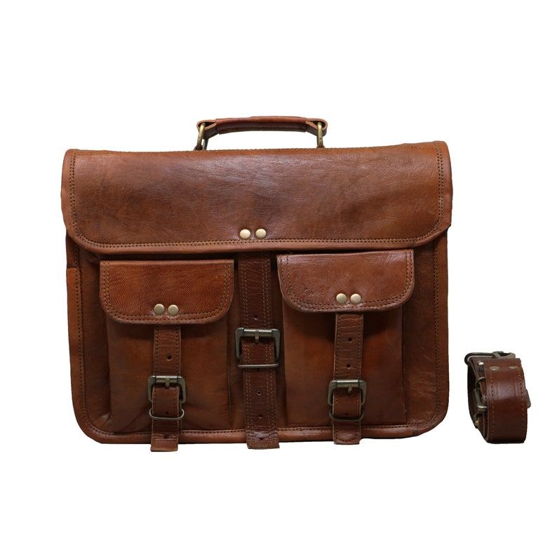 14" Leather Messenger Bag Laptop Case Office Briefcase Gift for Men Computer Distressed Shoulder Bag