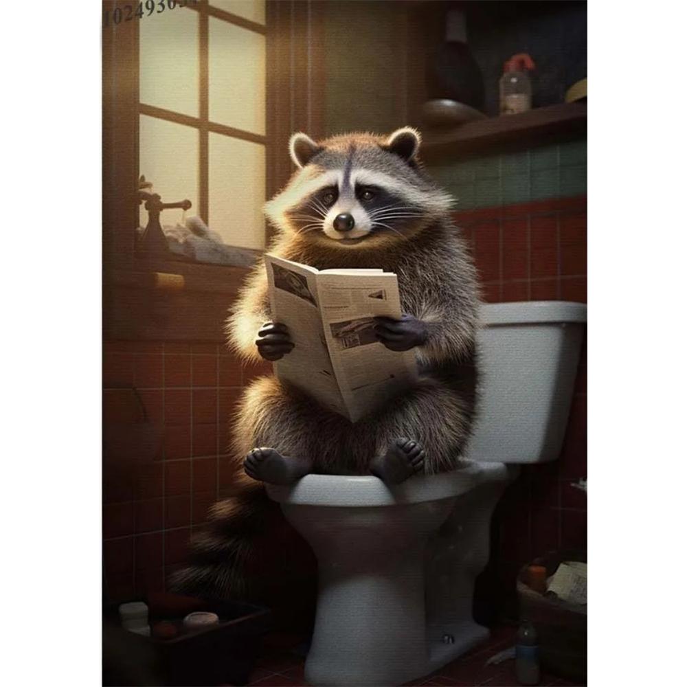 Hund sitzt auf der Toilette und liest Zeitung 5D DIY Diamantmalerei Kreuzstich Vollbohrer Runde Stickerei Heimdekoration Geschenke
