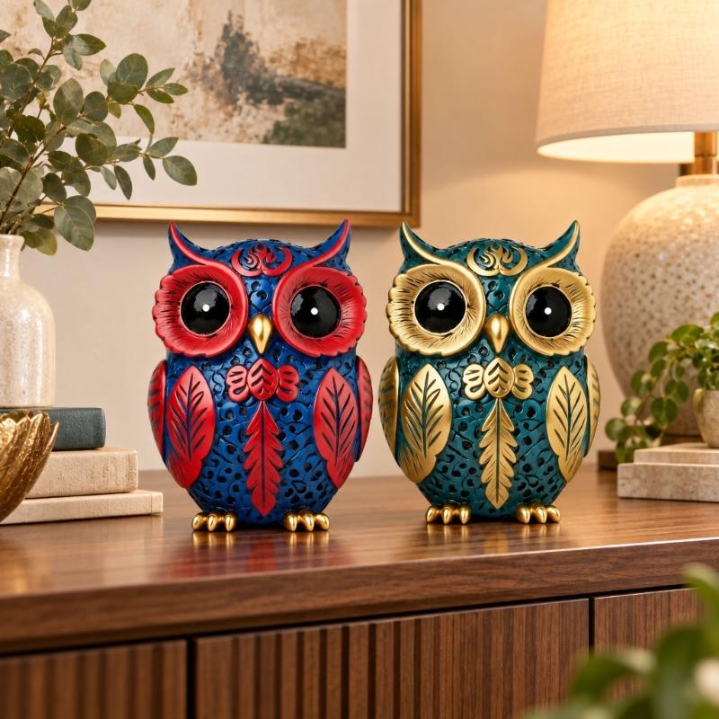 Owl Tabletop Decors, Resin Bird Figurine with Textured Detail for Desks and Entryways, Animal Enthusiasts, Housewarmings Gift