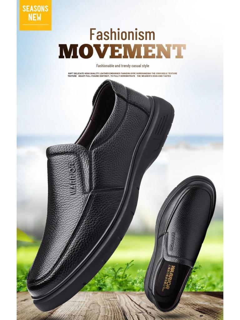 Men's Genuine Leather Deodorant Breathable Casual Work Shoes | Soft Sole, Non-Slip Dad Style for Middle-Aged & Elderly.