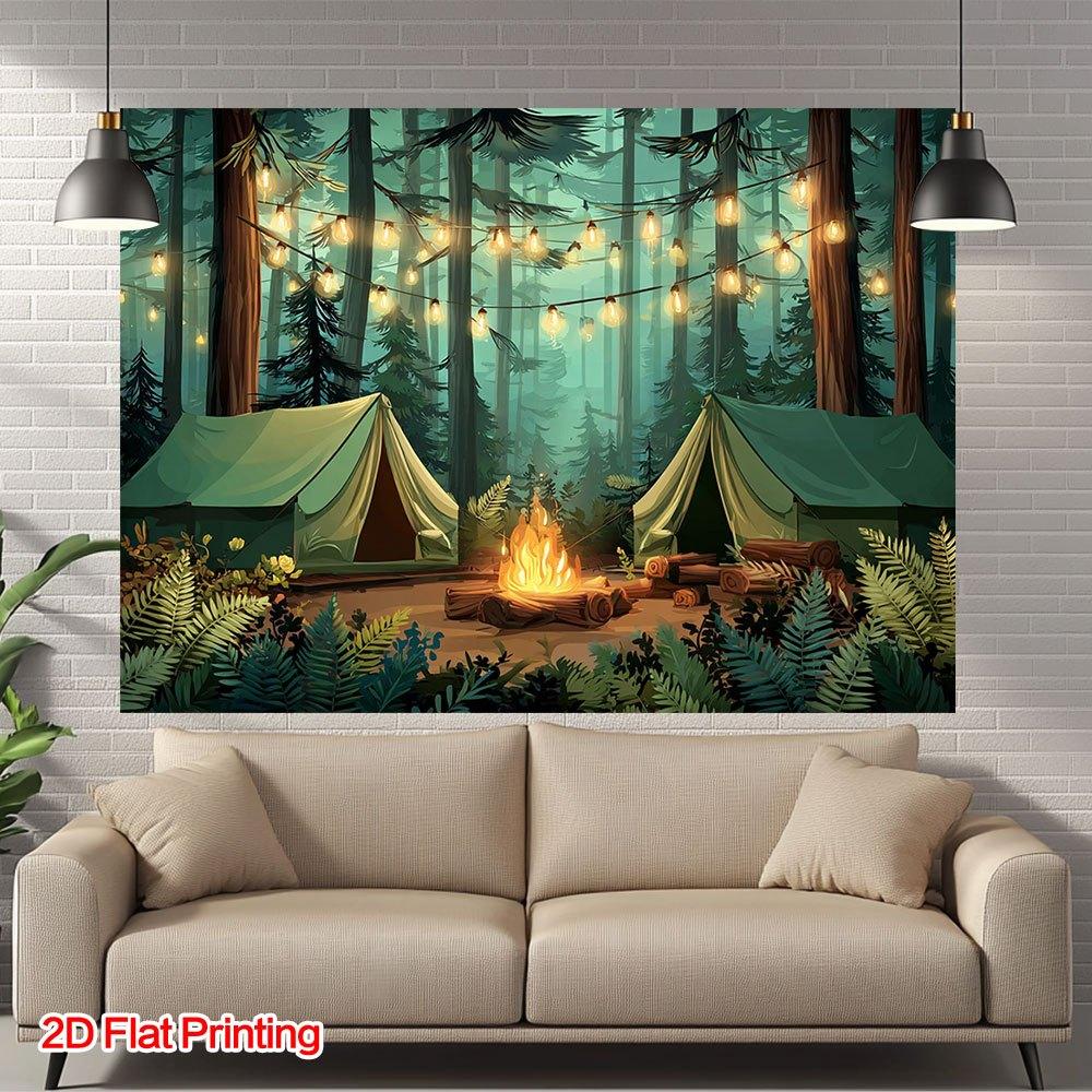 2D plane 1 piece of 2D plane printed forest campfire tent scene photography background polyester fabric