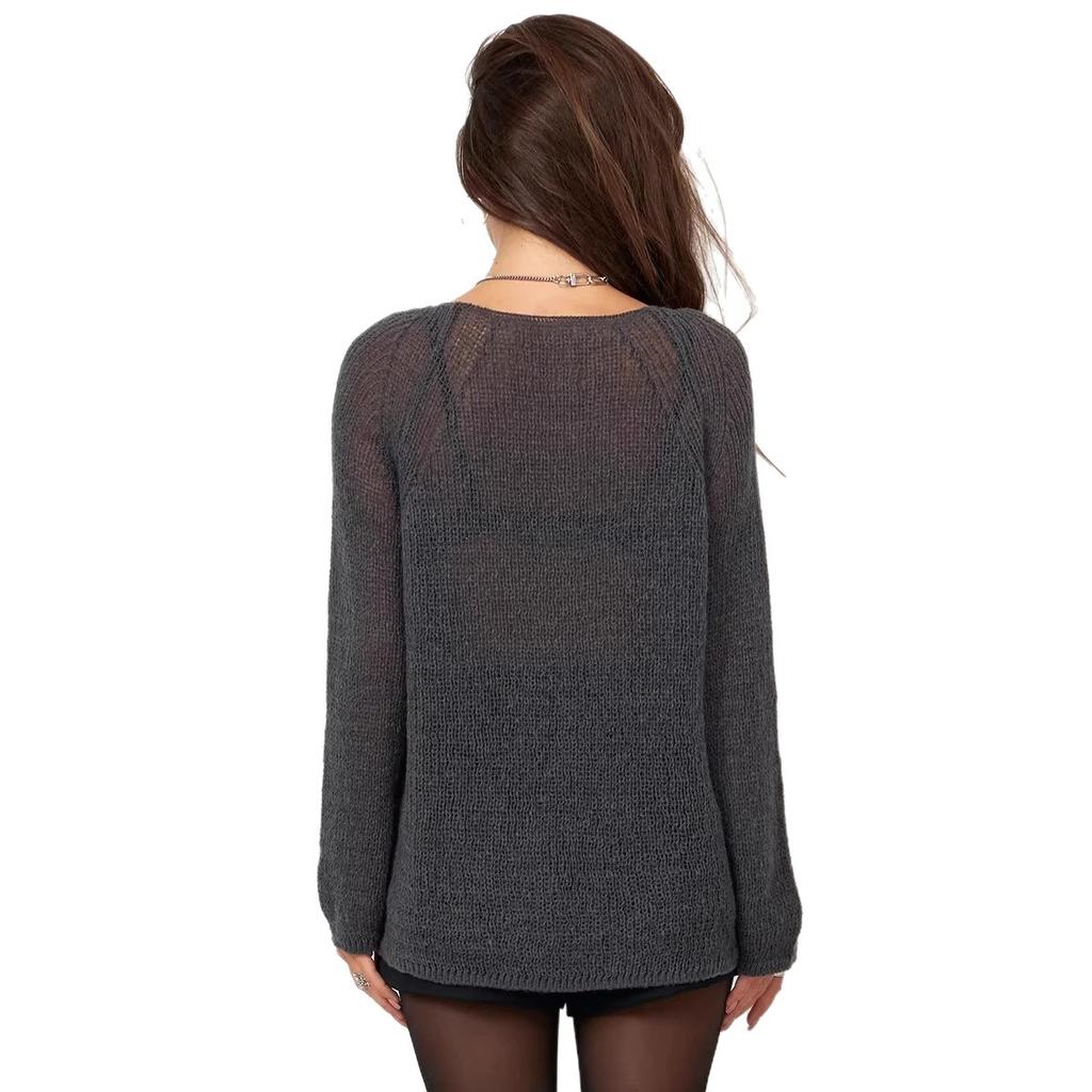 European, American spring and summer knitted sunscreen shirt V-neck solid color hollow sweater sexy thin blouse top