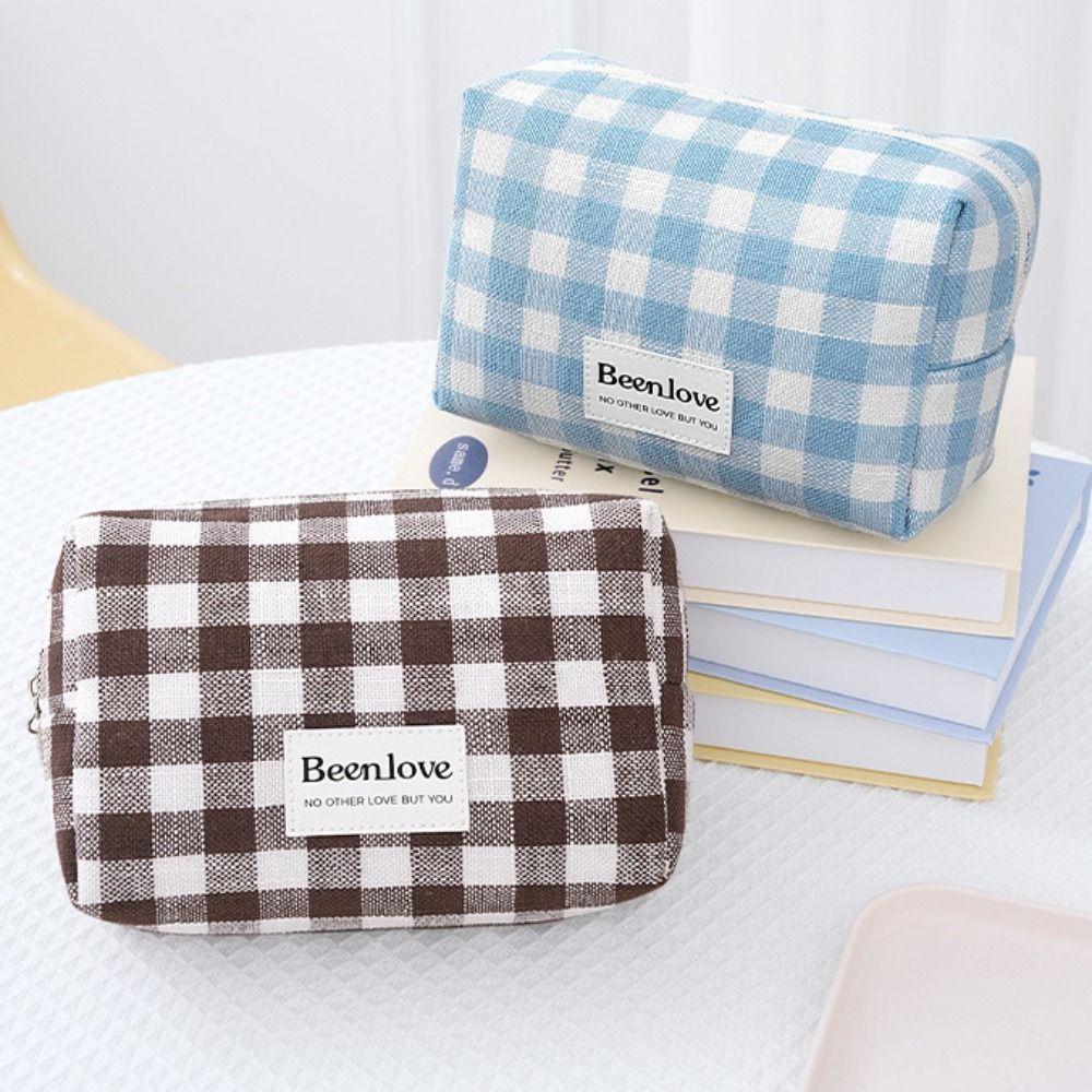 Large Capacity Makeup Pouch Lattice Travel Wash Bag Simple Plaid Cosmetic Bag Women/men