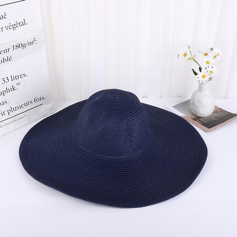 Summer Women Wide Brim Straw Hat 48Cm Big Beach Sun Hats For Women Large Uv Protection Foldable Panama Caps Female Lady Chapeau