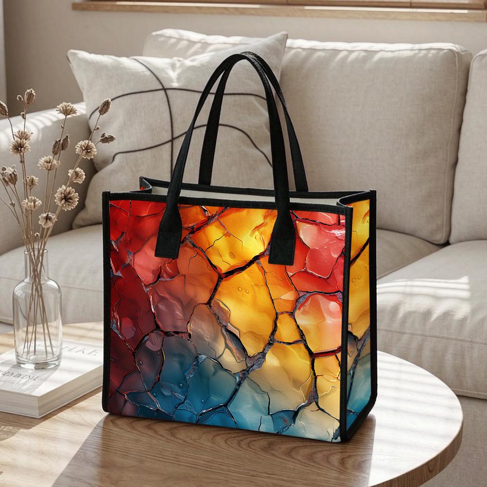 Colorful Crack Print Tote Bag Stylish Casual Large Capacity Handbag for Daily Use Shopping Travel