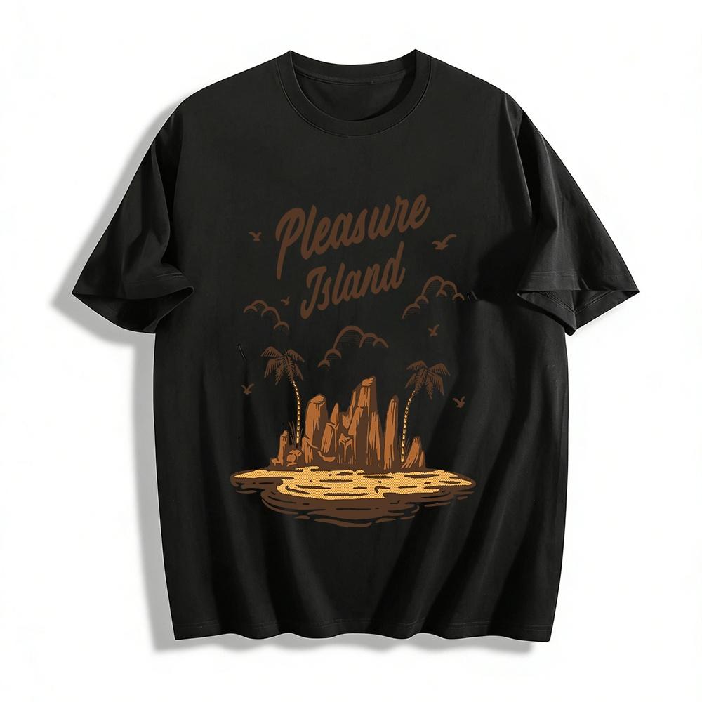 

Vintage Vacation Style Pleasure Island Print Casual Short Sleeve T-Shirt Pure cotton T-shirt XXS