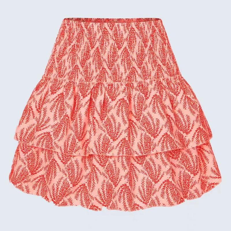 European Style Women Clothing Midi Skirt Ruffle Print Fashion Floral Mini