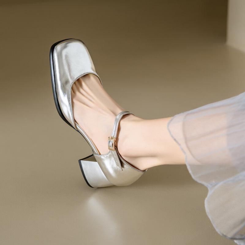 Summer waterproof table Roman sandals women's new high-heeled sandals women's casual bag heel hollow square head large size shoes square heel