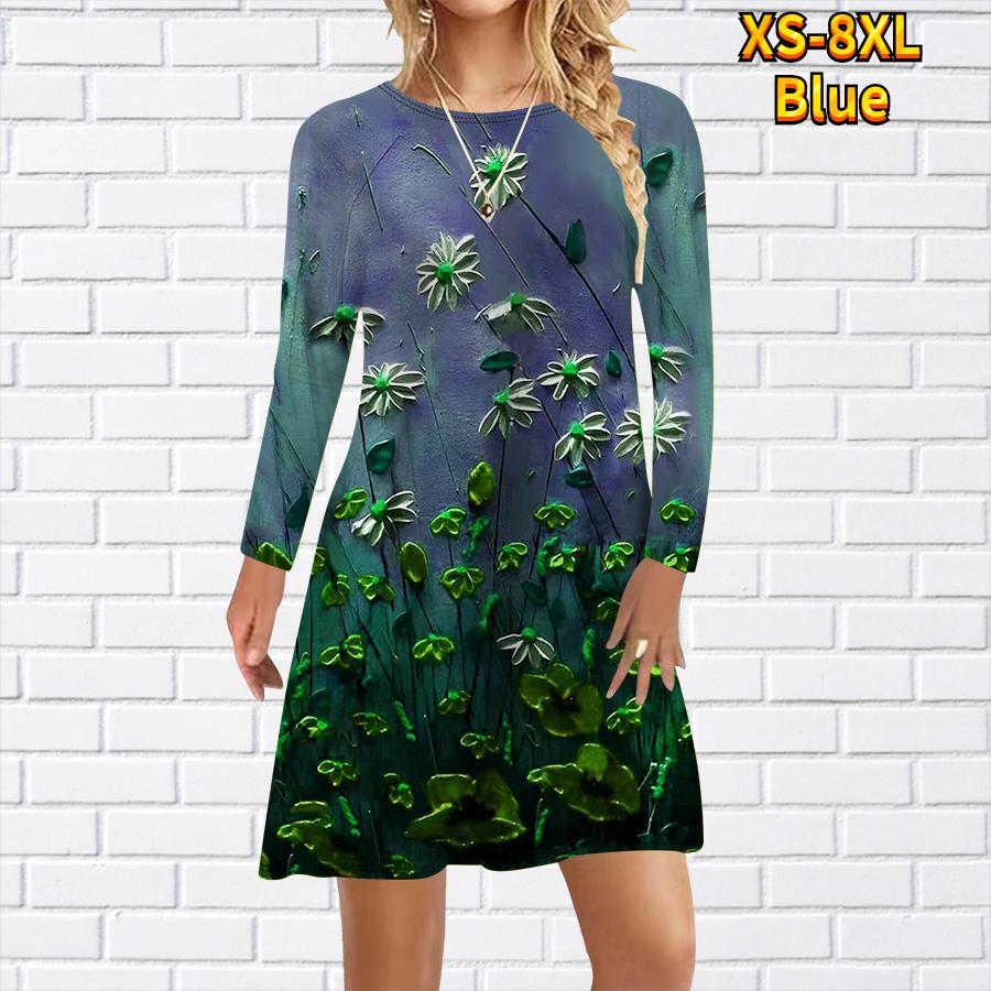 

Женское повседневное платье с принтом ромашки Платья для женщин с круглым вырезом и коротким рукавом Платье больших размеров L синий