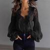 European & American Women's Lace Puff Sleeve Pleated Shirt