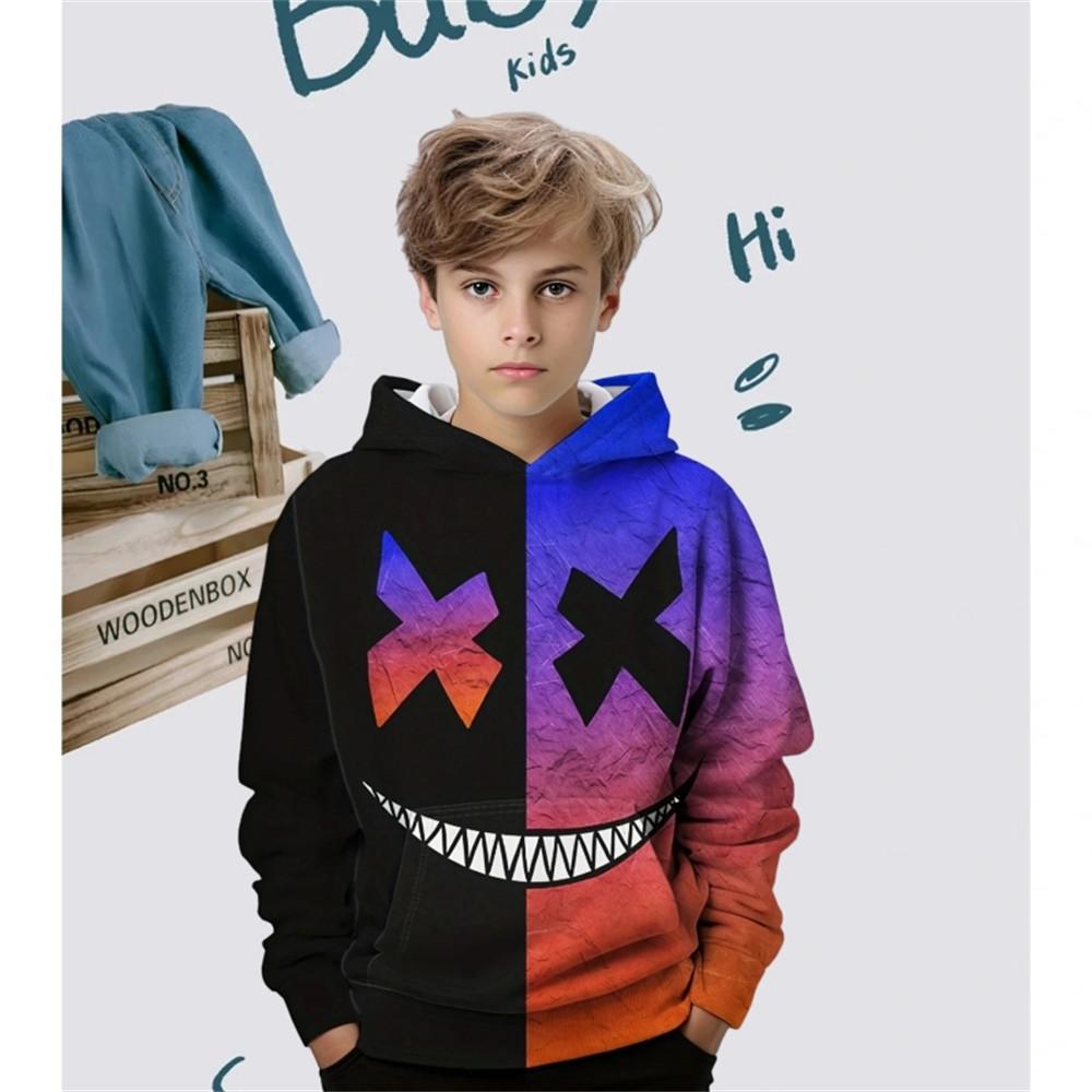 Kids Smiling Print Hoodies Boys Clothes Fashion Casual Pullover Boy Hooded Long Sleeve Sweatshirt for Children Spring Kids Tops