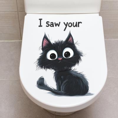 Pegatina Divertida de Gato Negro para Asiento de Inodoro Impermeable Autoadhesiva Extraíble para Decoración de Baño WC