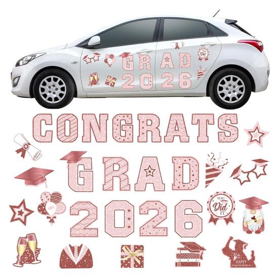 30Pcs Graduation Car Magnetic Stickers Waterproof Reusable 2026 Senior Grad Car Decorations Bumper Magnets for Refrigerator Metal Surfaces Party