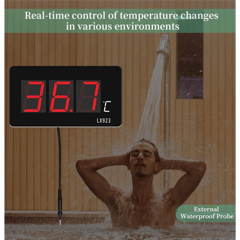 AAAF Elektronisches Digitales Thermometer für Zuhause LED Pool Thermometer Großer Bildschirm Temperaturdetektor Saunaraum Sonde EU-Stecker