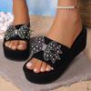 Fashion Summer Women Wedge Slide Beach Slipper Thick Heel Ladies Sandals Crystal Decorate No Slip Platform Slippers Plus Size 35-43