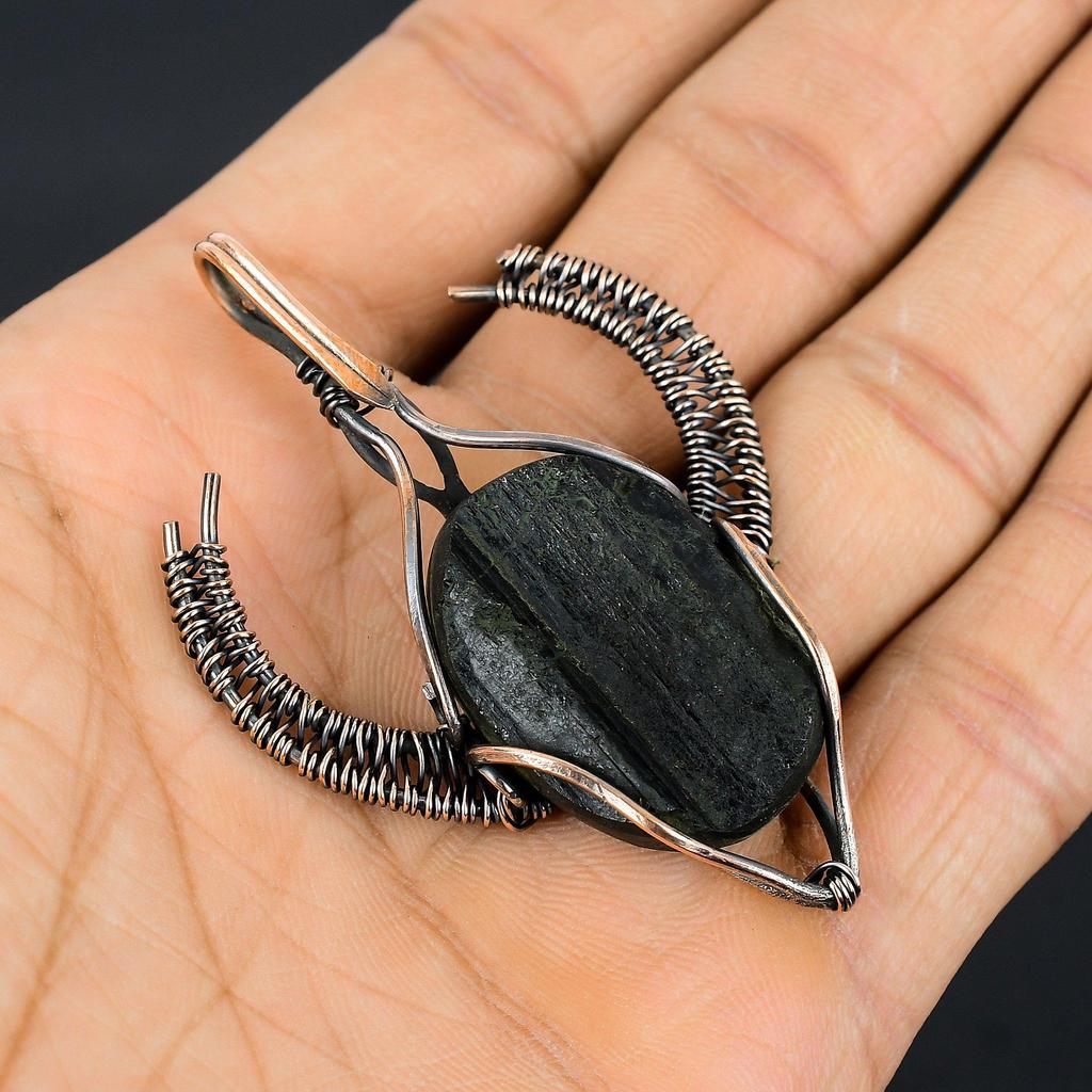 Black Tourmaline Pendant Gemstone Jewelry, 999 Copper Wire Wrapped Pendant, Handmade Amazing Pendant Jewelry