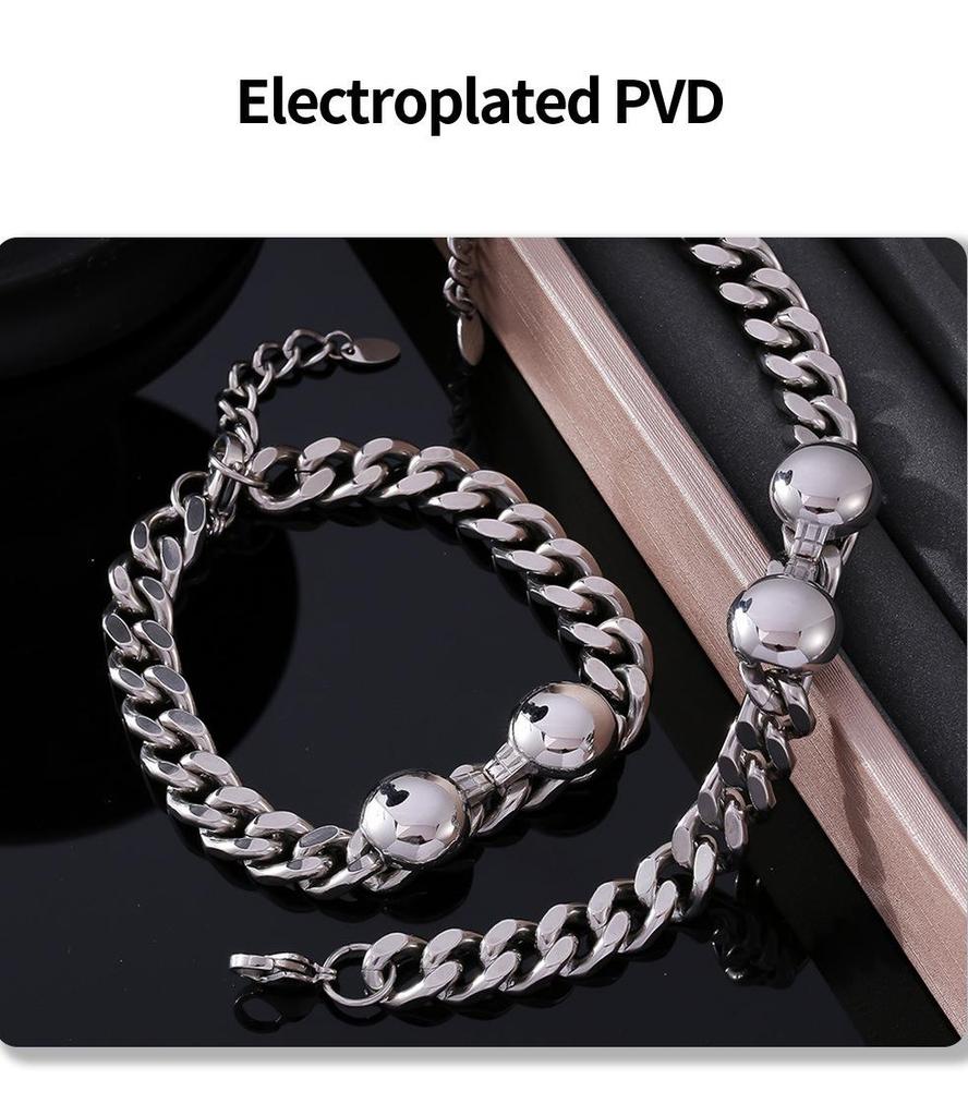 Chic European & American Fashion Stainless Steel Necklace & Bracelet Set - Light Luxury Decorative Chain