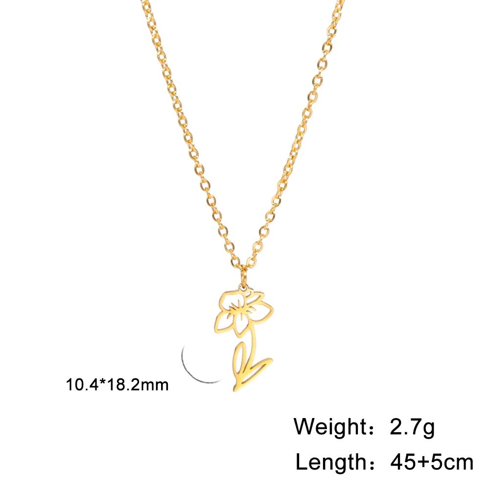 Stainless Steel Birth Month Flower Necklace Snowdrop Daisy Rose Pendant Neck Chains Trendy Jewelry Birthday Gift