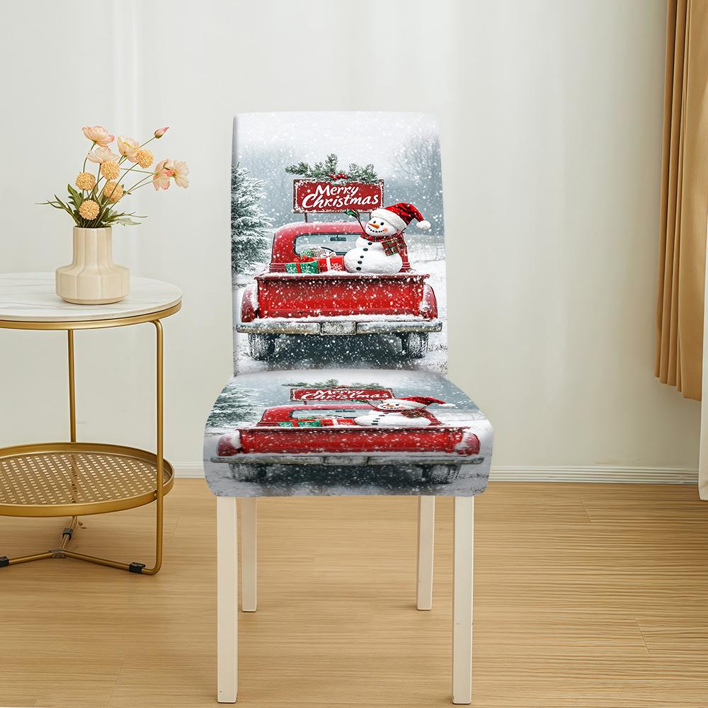 Festive Christmas Stretch Chair Cover - Dustproof Print Decoration