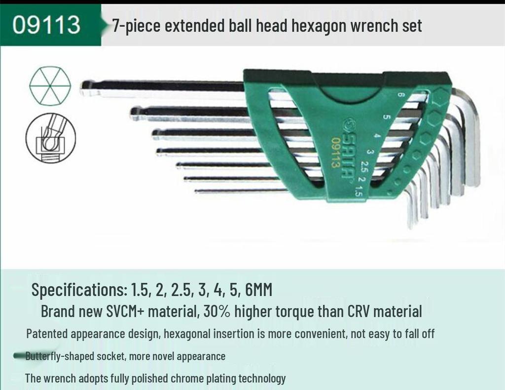 Hex Wrench Set - Mini, Extra Long, Ball & Flat Head, Available in 7, 8, 9, 10, 14 Pieces (Model 09105)